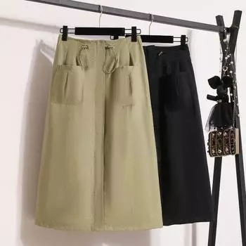 DIMANAF Summer Plus Size 2024 Women A-Line Skirts Elastic Waist Solid Elegant Vintage Loose Skirts Pocket Design