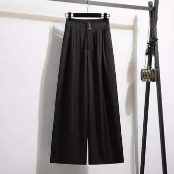 Dimanaf Весенние брюки больших размеров с широкими штанинами и высокой талией, женские базовые эластичные брюки, свободные женские повседневные брюки L чёрный