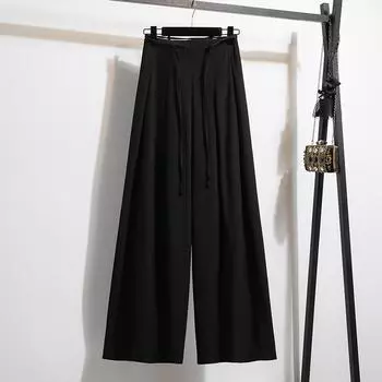 Dimanaf Весенние брюки больших размеров с широкими штанинами и высокой талией, женские базовые эластичные брюки, свободные женские повседневные брюки L чёрный