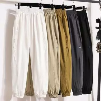 Dimanaf Весенние длинные брюки больших размеров, женские однотонные шаровары на пуговицах, эластичный пояс, повседневные свободные винтажные свободные брюки, новинка 2024 года