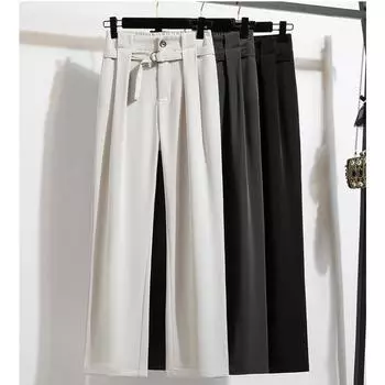 Dimanaf Весенние прямые брюки больших размеров с высокой талией для женщин, базовые эластичные брюки, свободные женские повседневные брюки L чёрный