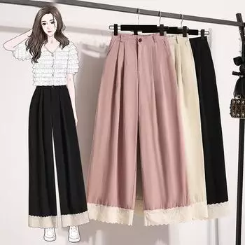 Dimanaf Весна 2025 Большие размеры Длинные брюки Женские свободные прямые шаровары с эластичной талией Новые однотонные повседневные M чёрный