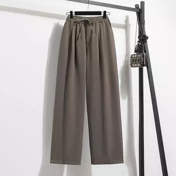 DIMANAF Весна Лето Большие Брюки Высокой Талии Женские Базовые Эластичные Брюки Свободные Повседневные Брюки Широкие Брюки L коричневый