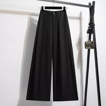 DIMANAF Весна Плюс Размер Женские Широкие Брюки Базовые Эластичные Брюки Свободные Повседневные Брюки С Высокой Талией Плиссированные Брюки 5XL L чёрный
