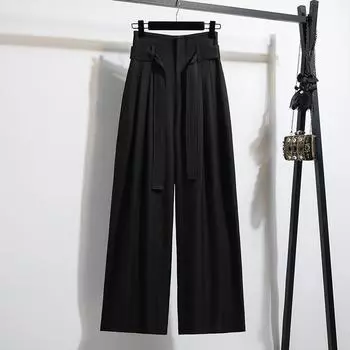 DIMANAF Весна Плюс Размер Женские Широкие Брюки Высокая Талия Базовые Эластичные Брюки Свободные Повседневные Брюки Плиссированные Брюки 5XL L чёрный