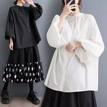 DIMANAF женская 2024 плюс размер весна лето новая блузка рубашка большого размера с длинными рукавами свободные черные пуговицы однотонные повседневные топы