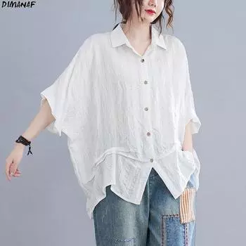 DIMANAF Женская блузка больших размеров, однотонные топы с рукавами «летучая мышь», летние базовые рубашки-туники, свободные повседневные женские черные кардиганы больших размеров