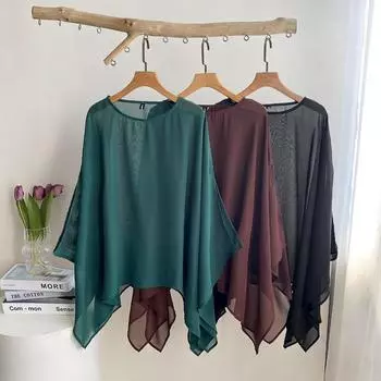 DIMANAF Женская блузка больших размеров, прозрачная летучая мышь больших размеров, летние топы, свободная повседневная однотонная женская одежда 2024