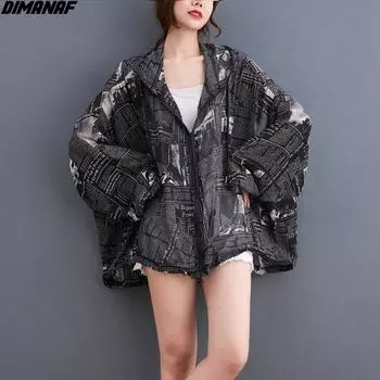 DIMANAF Женская блузка больших размеров, рубашки с газетным принтом, шифоновый тонкий кардиган на молнии, летние белые пальто большого размера белый