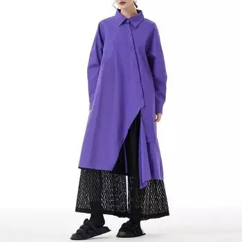 DIMANAF Женская блузка Длинная черная нерегулярная фиолетовая рубашка большого размера, новая свободная рубашка с лацканами и длинными рукавами, модная весна-лето 2024
