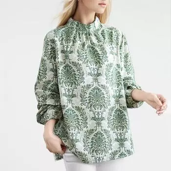 Dimanaf Женская блузка рубашка базовая одежда топы хлопок принт пэчворк повседневный свободный 2024 осень зеленый принт