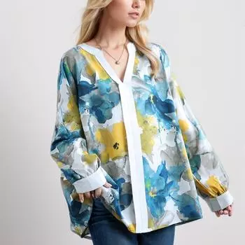 Dimanaf Женская блузка рубашка базовая верхняя одежда хлопок принт пэчворк повседневная свободная 2024 осень