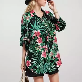 DIMANAF Женская блузка Рубашки Весенне-летние топы Льняные винтажные леопардовые свободные повседневные блузки с длинными рукавами 2024