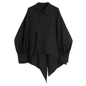 DIMANAF женская черная нерегулярная блузка большого размера новая свободная рубашка с лацканами с длинными рукавами модная весна-лето 2024