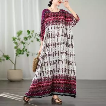 Dimanaf Женская футболка больших размеров, новинка 2024 года, летняя длинная базовая футболка оверсайз с круглым вырезом, повседневная пляжная праздничная футболка с принтом, винтажное платье