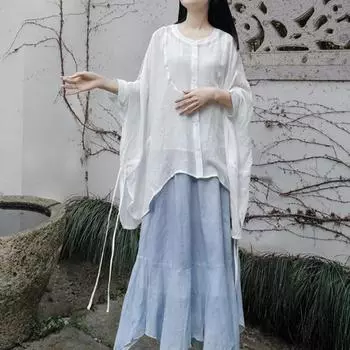 DIMANAF Женская льняная блузка большого размера с длинным рукавом, свободная рубашка большого размера, модная весна-лето 2024