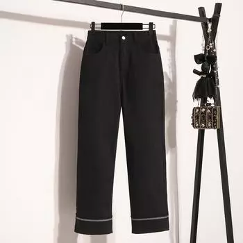 DIMANAF Женская одежда Хлопковые длинные брюки оверсайз брюки с эластичной талией Прямые винтажные повседневные женские свободные брюки осень-зима 2025 XL чёрный