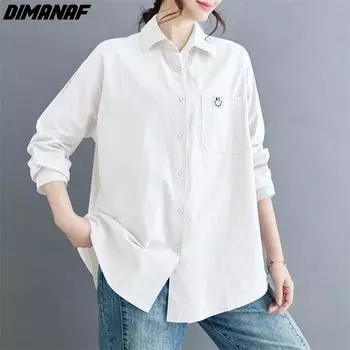 DIMANAF Женская рубашка больших размеров весна-лето, новая рубашка оверсайз, свободная однотонная блузка с длинными рукавами, повседневные базовые топы 2024