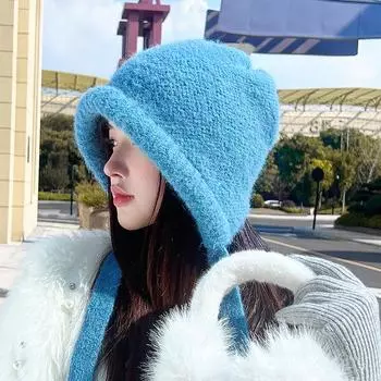 DIMANAF женская шапка толстая вязаная шерстяная подкладка шапка теплая женская зима 2024 мода однотонная One Size