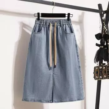 DIMANAF женские летние юбки 2024 года больших размеров с эластичной талией, свободные винтажные длинные однотонные макси-юбки-трапеции из денима повседневного покроя