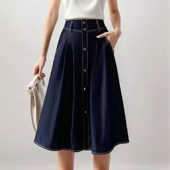 Dimanaf Женские летние юбки больших размеров, повседневные свободные длинные однотонные джинсовые синие юбки 2024