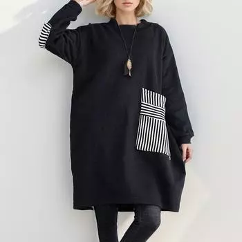 DIMANAF женские осенние толстовки оверсайз, толстовки, утепленная женская одежда в полоску, пуловер, черный топ, лоскутное свободное исполнение, зима 2024