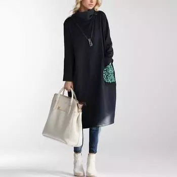 DIMANAF женские толстовки и кофты зимняя водолазка из хлопка плотная женская одежда Vestidos женская одежда свободное платье большого размера с длинными рукавами черного цвета