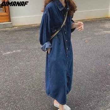 DIMANAF женское 2023 новое весеннее стильное джинсовое платье однотонное элегантное длинное платье свободные синие платья-кардиганы