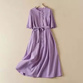 DIMANAF женское 2024 большие размеры весеннее платье оверсайз винтажное длинное платье мягкое базовое свободное льняное платье с коротким рукавом