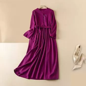 DIMANAF женское 2024 большие размеры, весеннее платье оверсайз, винтажное длинное платье, мягкое базовое свободное льняное платье оверсайз, платье с вышивкой