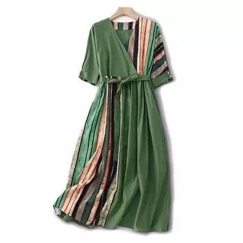 DIMANAF женское 2024 большие размеры весеннее стильное платье винтажное длинное платье хлопковое базовое свободное элегантное платье в полоску с принтом