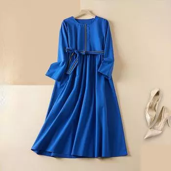 DIMANAF женское 2024 большие размеры весеннее платье в стиле оверсайз льняное длинное платье с вышивкой мягкое базовое свободное платье больших размеров