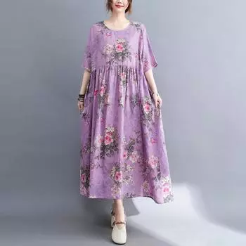 DIMANAF женское 2024 большие размеры весна-лето оверсайз стильное платье пляжное элегантное длинное платье с цветочным принтом свободное платье оверсайз