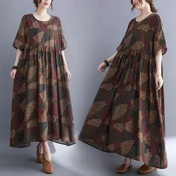DIMANAF женское 2024 большие размеры весна-лето оверсайз стильное платье пляжное элегантное длинное платье с цветочным принтом свободное платье оверсайз
