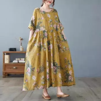 DIMANAF женское 2024 большие размеры весна-лето оверсайз стильное платье пляжное элегантное длинное платье с цветочным принтом свободное платье оверсайз