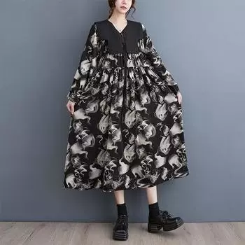 DIMANAF женское 2024 большие размеры весна-лето оверсайз стильное платье пляжное элегантное длинное платье с v-образным вырезом базовое свободное платье