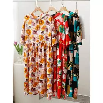 DIMANAF женское 2024 оверсайз летнее стильное платье элегантное длинное платье с цветочным принтом шляпа оверсайз плюс размер свободное платье с поясом плюс размер