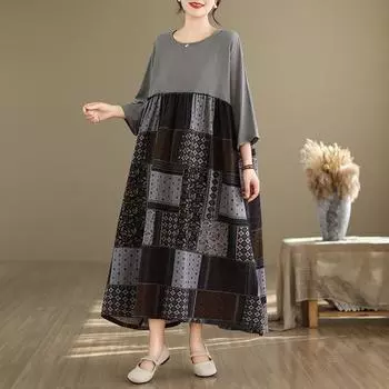 DIMANAF женское 2024 платье больших размеров весна-лето в винтажном стиле пляжное элегантное льняное длинное платье оверсайз базовое свободное платье