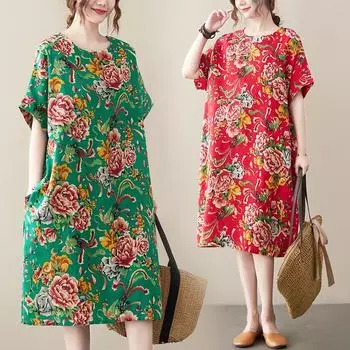 DIMANAF женское 2024 плюс размер летнее платье оверсайз стильное пляжное элегантное длинное платье с цветочным принтом свободное короткое платье 8346