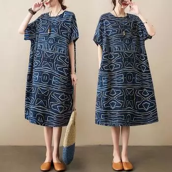 DIMANAF женское 2024 плюс размер летнее платье оверсайз стильное пляжное элегантное длинное платье с цветочным принтом свободное короткое платье 8195