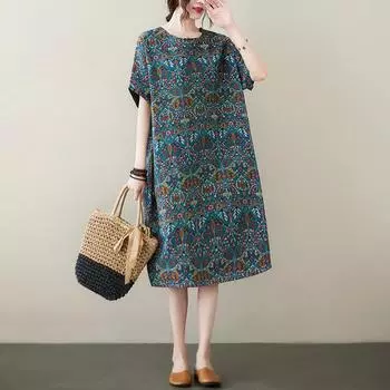 DIMANAF женское 2024 плюс размер летнее платье оверсайз стильное пляжное элегантное длинное платье с цветочным принтом свободное короткое платье 8352-1