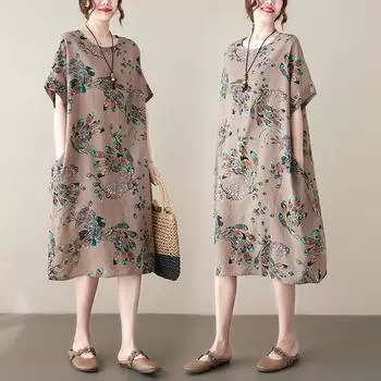 DIMANAF женское 2024 плюс размер летнее платье оверсайз стильное пляжное элегантное длинное платье с цветочным принтом свободное короткое платье