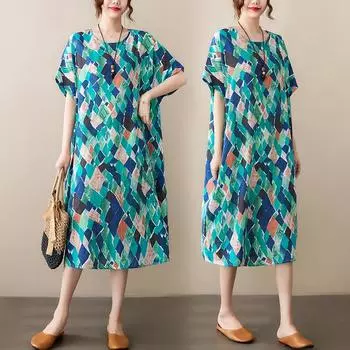 DIMANAF женское 2024 плюс размер летнее платье оверсайз стильное пляжное элегантное длинное платье с цветочным принтом свободное короткое платье 8191