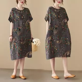 DIMANAF женское 2024 плюс размер летнее платье оверсайз стильное пляжное элегантное длинное платье с цветочным принтом свободное короткое платье