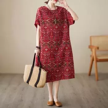 DIMANAF женское 2024 плюс размер летнее платье оверсайз стильное пляжное элегантное длинное платье с цветочным принтом свободное короткое платье 8352