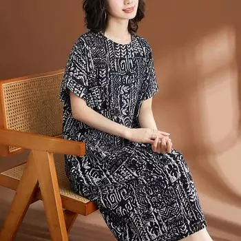 DIMANAF женское 2024 плюс размер весенне-летнее стильное платье пляжное льняное длинное платье с принтом листьев повседневное свободное базовое платье больших размеров