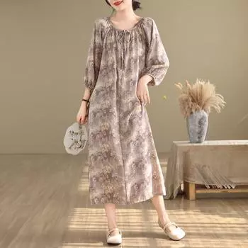 DIMANAF женское 2024 плюс размер весеннее платье оверсайз стильное пляжное элегантное длинное платье с цветочным принтом оверсайз базовое свободное платье