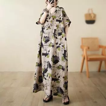 DIMANAF женское 2024 плюс размер весна лето платье оверсайз стиль пляжное элегантное длинное платье с цветочным принтом оверсайз базовое свободное платье плюс размер 9020