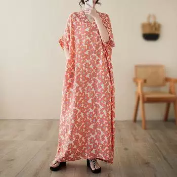 DIMANAF женское 2024 плюс размер весна лето платье оверсайз стильное пляжное элегантное длинное платье с цветочным принтом оверсайз базовое свободное платье больших размеров