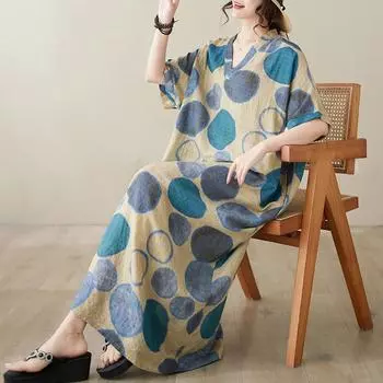 DIMANAF женское 2024 плюс размер весна лето платье оверсайз стиль пляжное элегантное длинное платье с цветочным принтом оверсайз базовое свободное платье плюс размер 9040